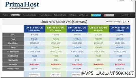 PrimaHost：$2.5/月KVM-512MB/20G SSD/1TB 德国&amp;法国