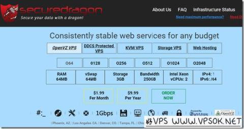 SecureDragon：$15/年OpenVZ-128MB/10GB/500GB 洛杉矶